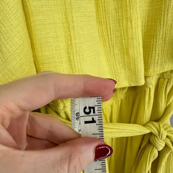 Victoria Sophia Dress Large Yellow Midi Pockets Belted Ruffle Cottage Boho Flowy - Picture 10 of 11